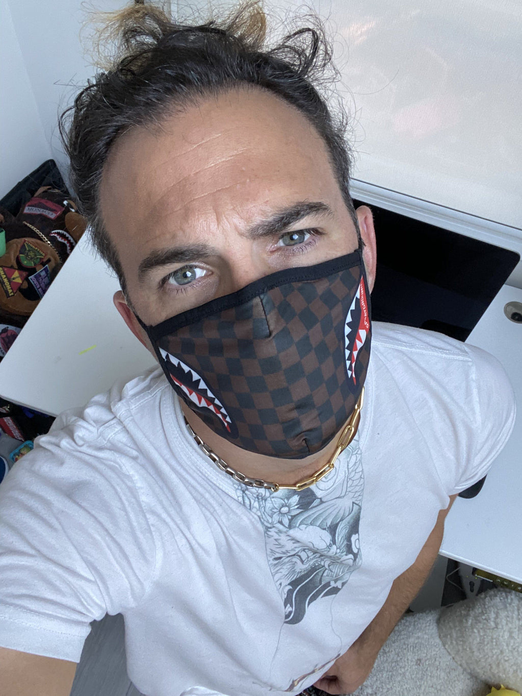 ADULT SHARKS IN PARIS (SIDE SHARK) FORM-FITTING FACE MASK